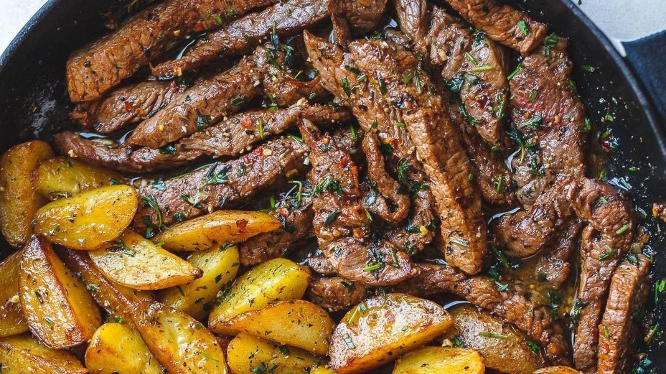 Steak with Garlic and Potatoes