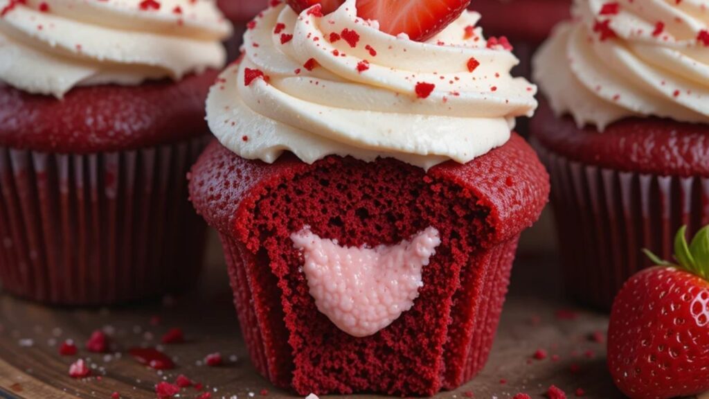 Strawberry Cheesecake Red Velvet Cupcakes