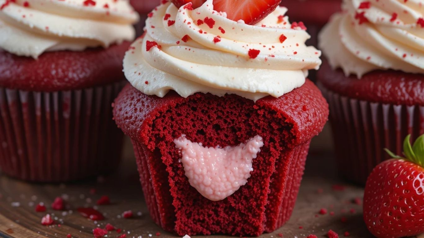 Strawberry Cheesecake Red Velvet Cupcakes