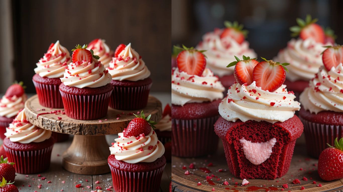 Strawberry Cheesecake Red Velvet Cupcakes